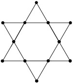 Davidsstjerne med et punkt i hvert av hjørnene og i hvert krysningspunkt mellom linjene i de to trekantene som er lagt opp på hverandre.